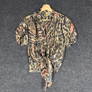 Mimi Chica Shirt Women S Small Beige Striped Button Up Collared Short Sleeve